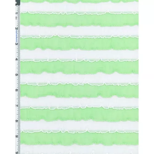 1 1/2 YD PC-Green/White Stripe Ruffle Knit Fabric