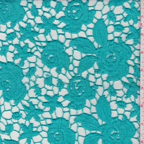 1 3/4 YD PC-Dark Turquoise Floral Guipure Lace Fabric
