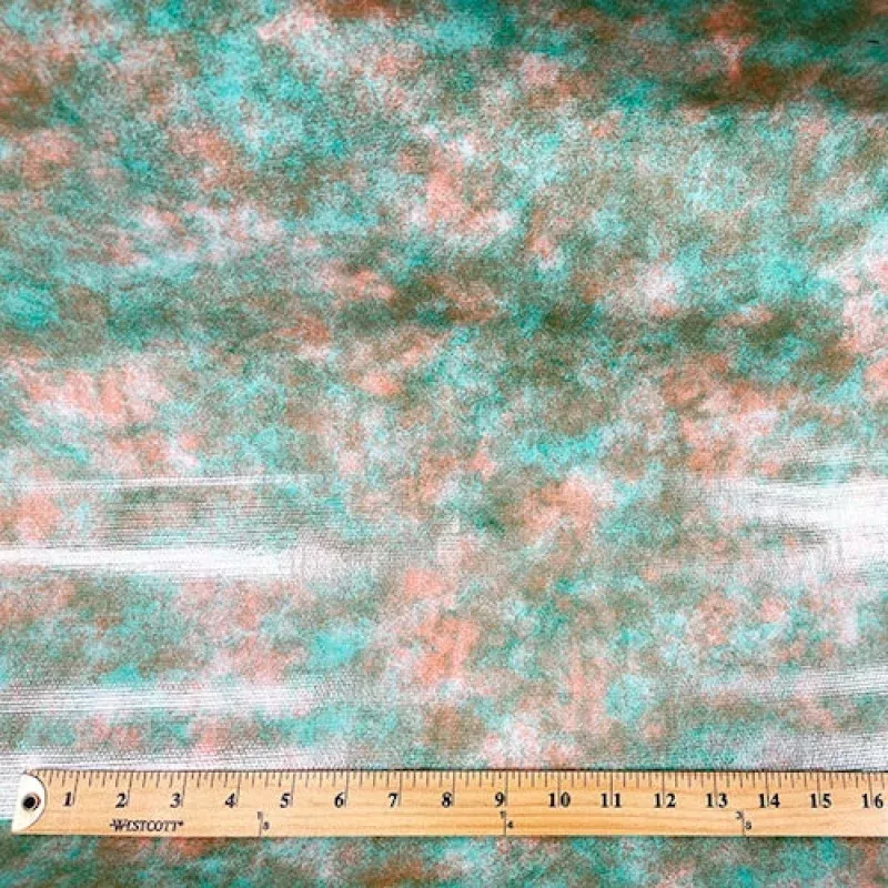 1 YD PC-Green/Orange Tie Dye Oilcloth Fabric - Reorderable