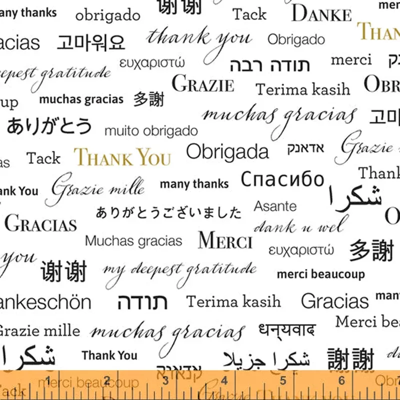 108″ Quilt Back Whistler Studios 52479-2 White Thank You Cotton