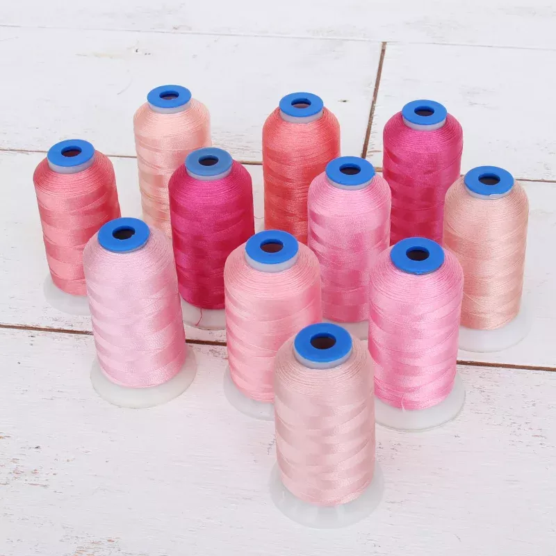11 Cone Pink Color Builder Polyester Embroidery Thread Set – 1000m Cones – Brilliant Finish