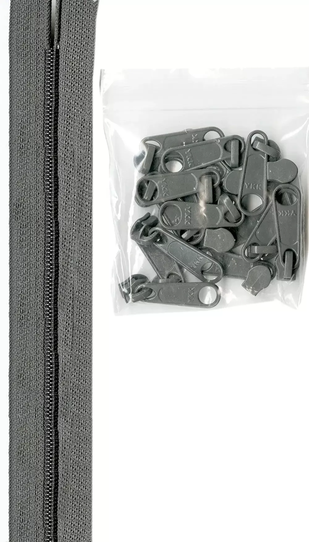 4 yards of 16mm #4.5 zipper chain and 16 Extra-Large Coordinated Pulls Pewter