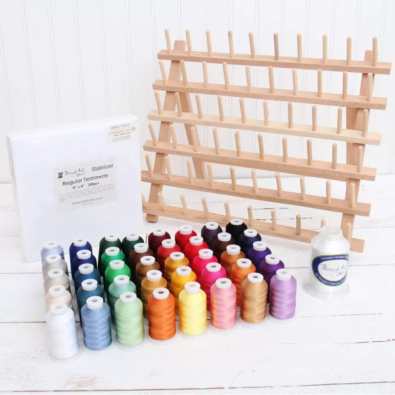 40 Color Embroidery Machine Starter Bundle With Thread, Rack, Stabilizer, & Bobbins