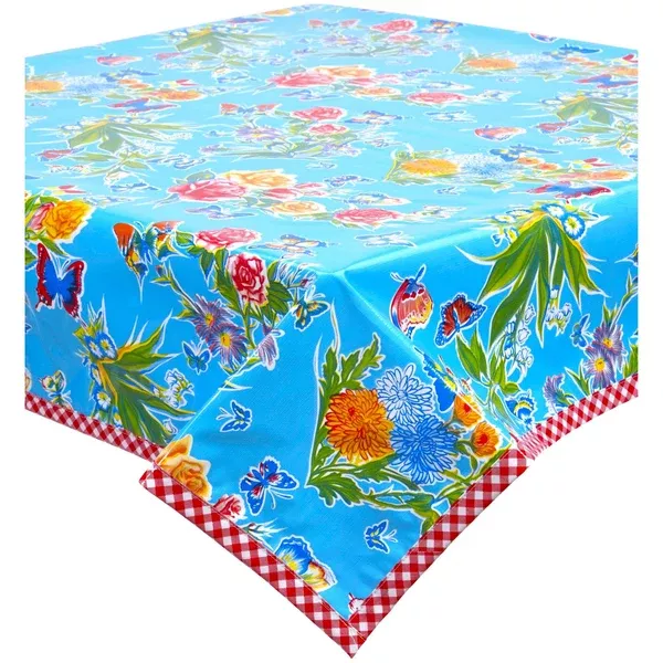 52x65" Edgar's Butterfly Light Blue Oilcloth Tablecloth