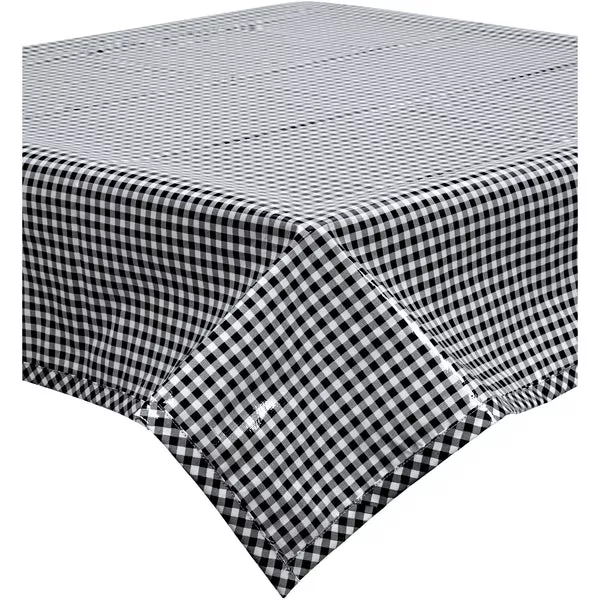 55x102" Gingham Black Oilcloth Tablecloth