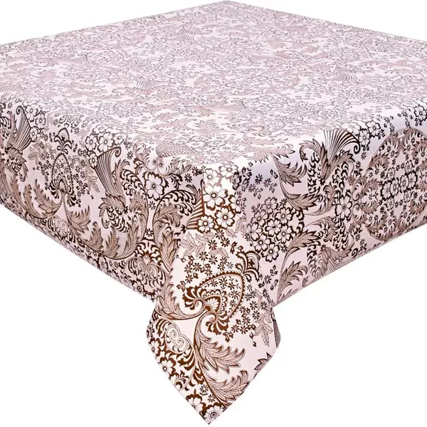 55x120" Toile Brown Oilcloth Tablecloth