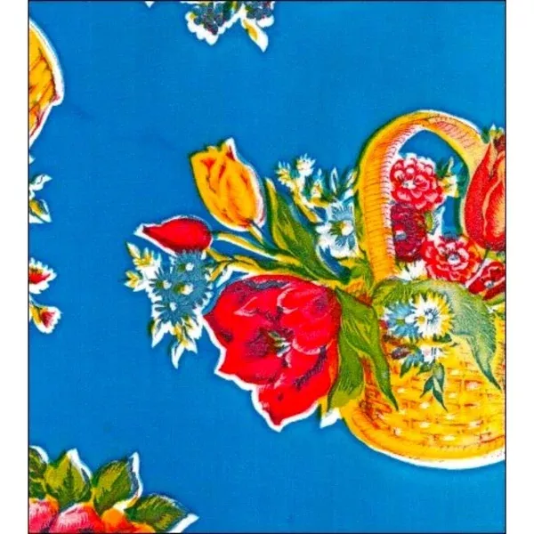 57.5x83" Flower Basket Blue Oilcloth Tablecloth