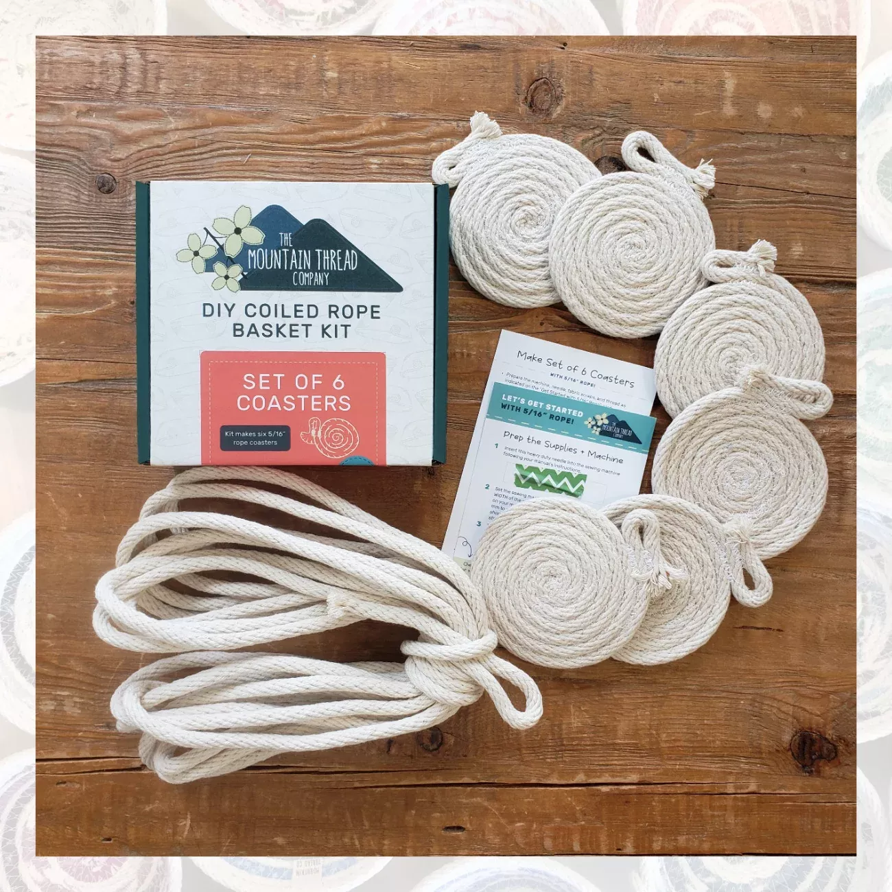 6 Coasters with 5 /16in Coiled Rope Basket Kit