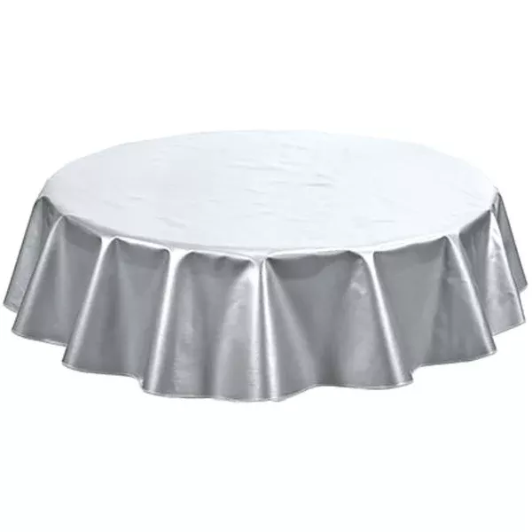 60x60" Oval Double Sided Solid Silver Oilcloth Tablecloth