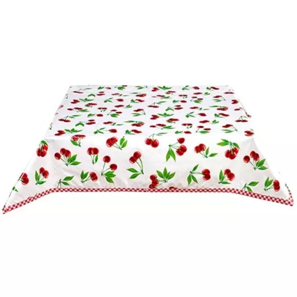 60x80.5" Cherry White Oilcloth Tablecloth