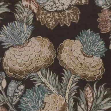 6404012 P/K Lifestyles BALINESE GARDEN/VER CAVIAR 40814 Floral Linen Blend Upholstery And Drapery Fabric