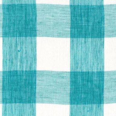 6728813 AUGUSTA PLAIDS TURQUOISE/IVORY Buffalo Check Linen Drapery Fabric