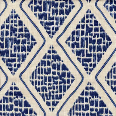 6784911 ATHENS INDIGO Lattice Embroidered Drapery Fabric