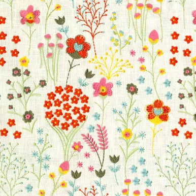 7048111 P/K Lifestyles FLORAL FEAST EMB SPRING 410520 Floral Embroidered Drapery Fabric