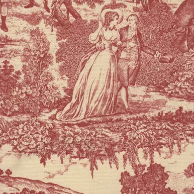 7063012 CONVERSATION SPICE RED Toile Print Upholstery And Drapery Fabric