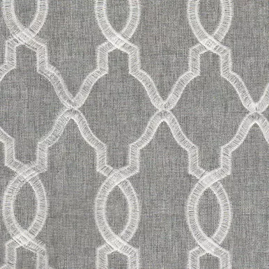 7081311 MILEY GREY/WHITE Lattice Embroidered Drapery Fabric