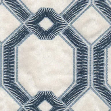 7117414 AVIGNON INDIGO Lattice Embroidered Drapery Fabric
