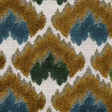 7135412 STANHOPE BLUEGREEN Ikat Cotton Blend Velvet Upholstery Fabric