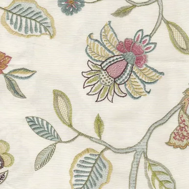 7147311 MESSNER IVORY Floral Embroidered Drapery Fabric