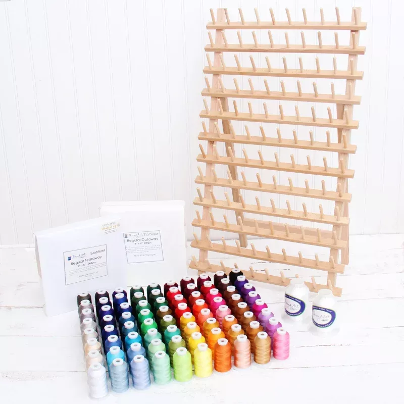 80 Color Embroidery Machine Starter Bundle With Thread, Rack, Stabilizer, & Bobbins