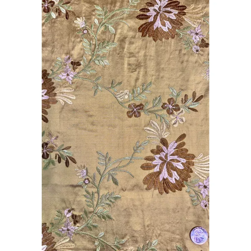 Amber Green/Multicolor Embroidered Dupioni Silk