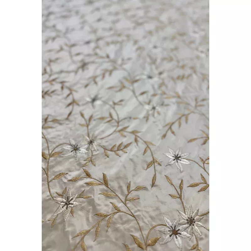 Angora/Multicolor Embroidered METF-026 Silk Taffeta