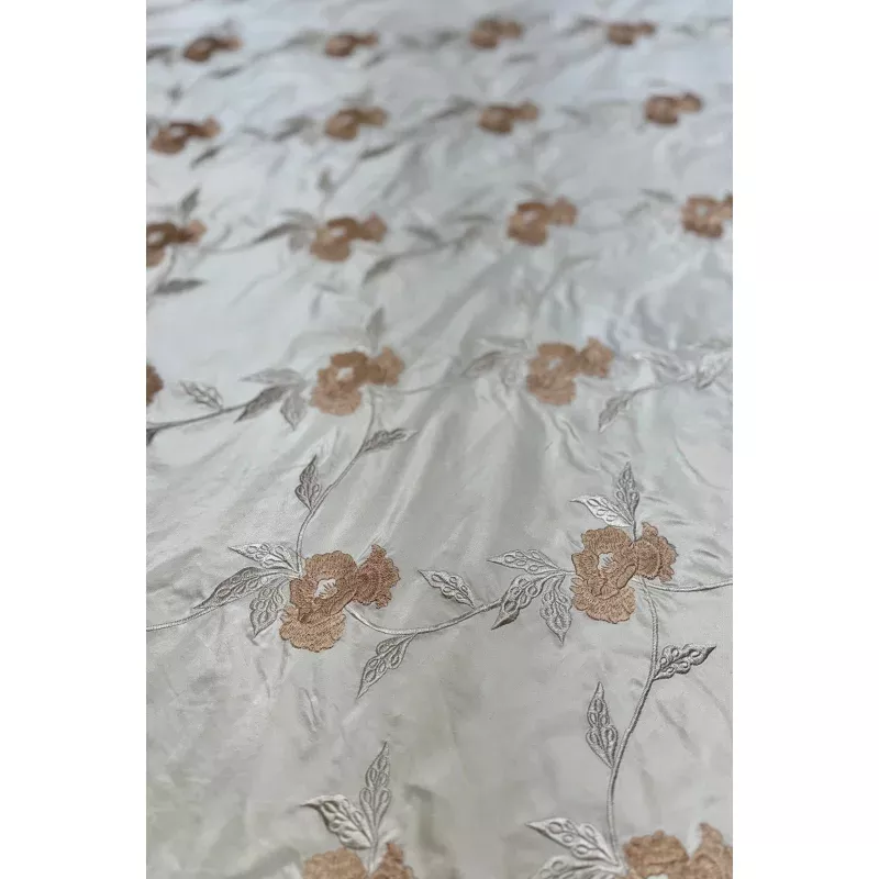 Antique White/Multicolor Embroidered METF- 022 Silk Taffeta