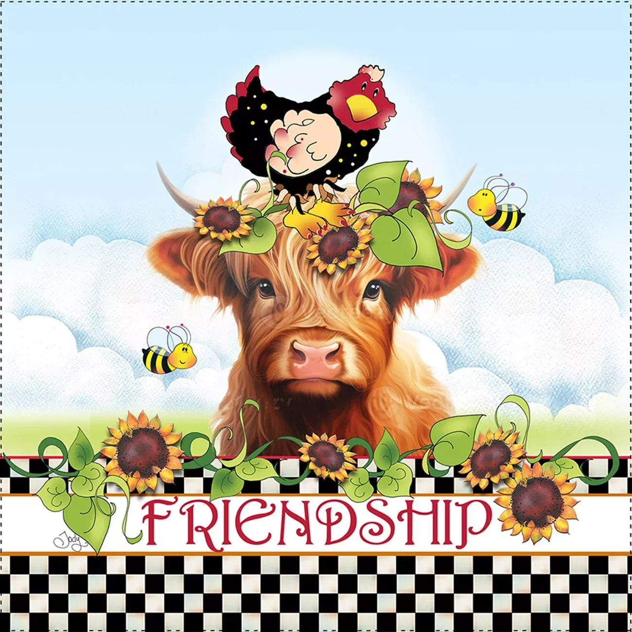 Art Panel 6in Highland Cow Friendship