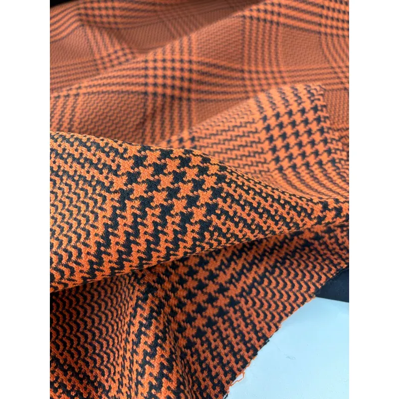 BART 009 orange/black wool check double face