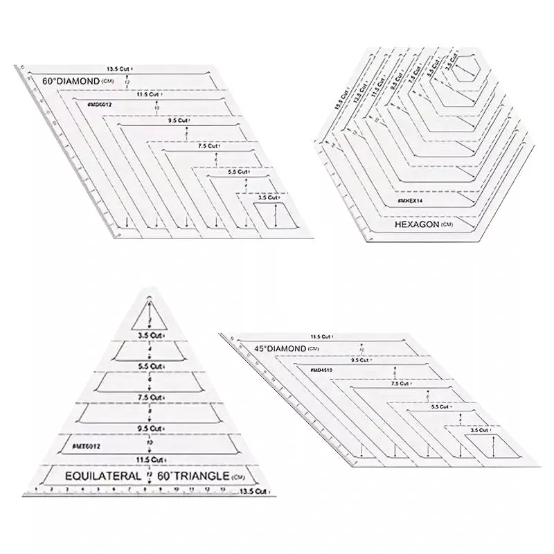 Basic Quilt Rulers Diamond Triangle Hexagon (4 Piece Set) – Essential Notions