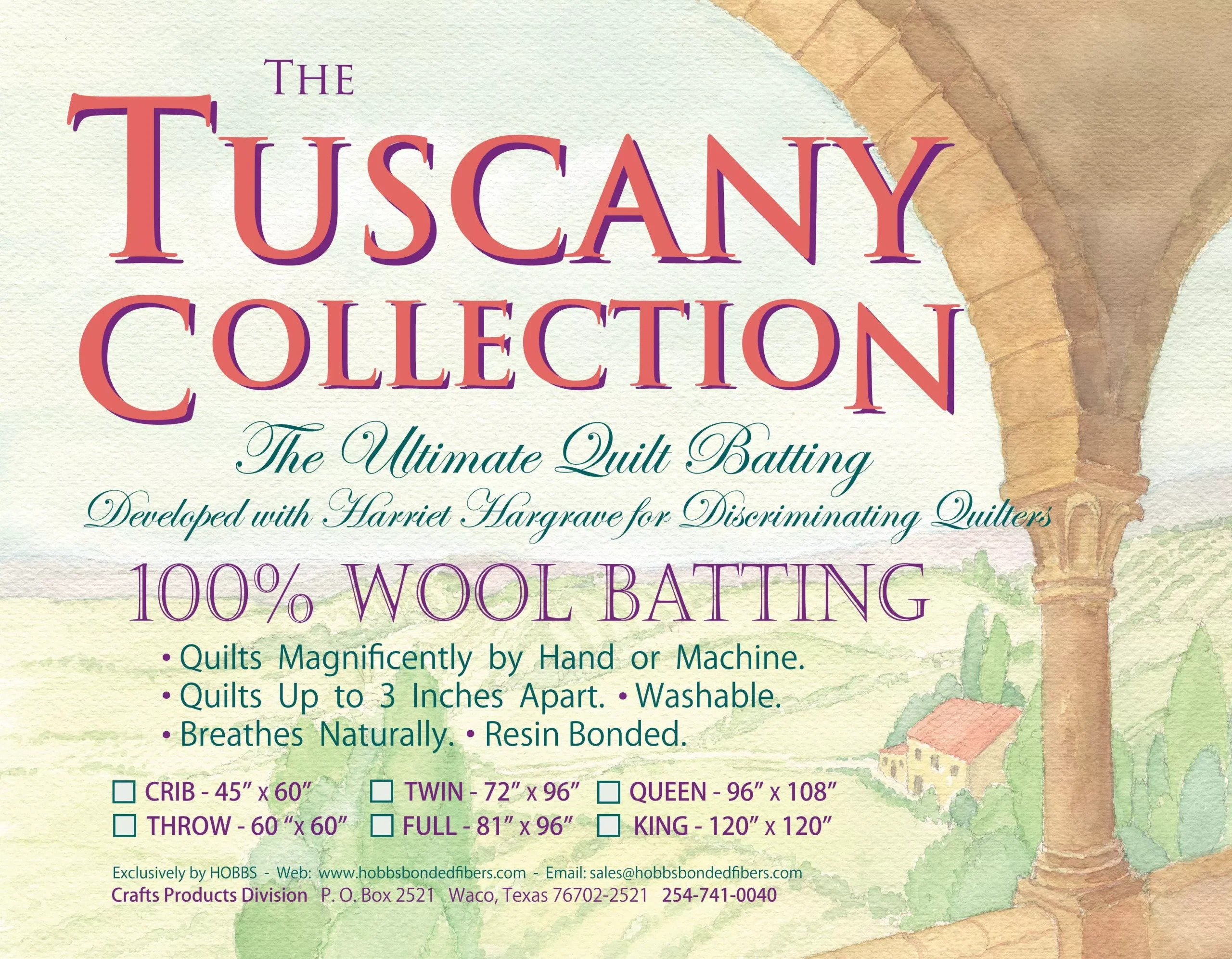 Batting Tuscany 100% Washable Wool 72in x 96in Twin