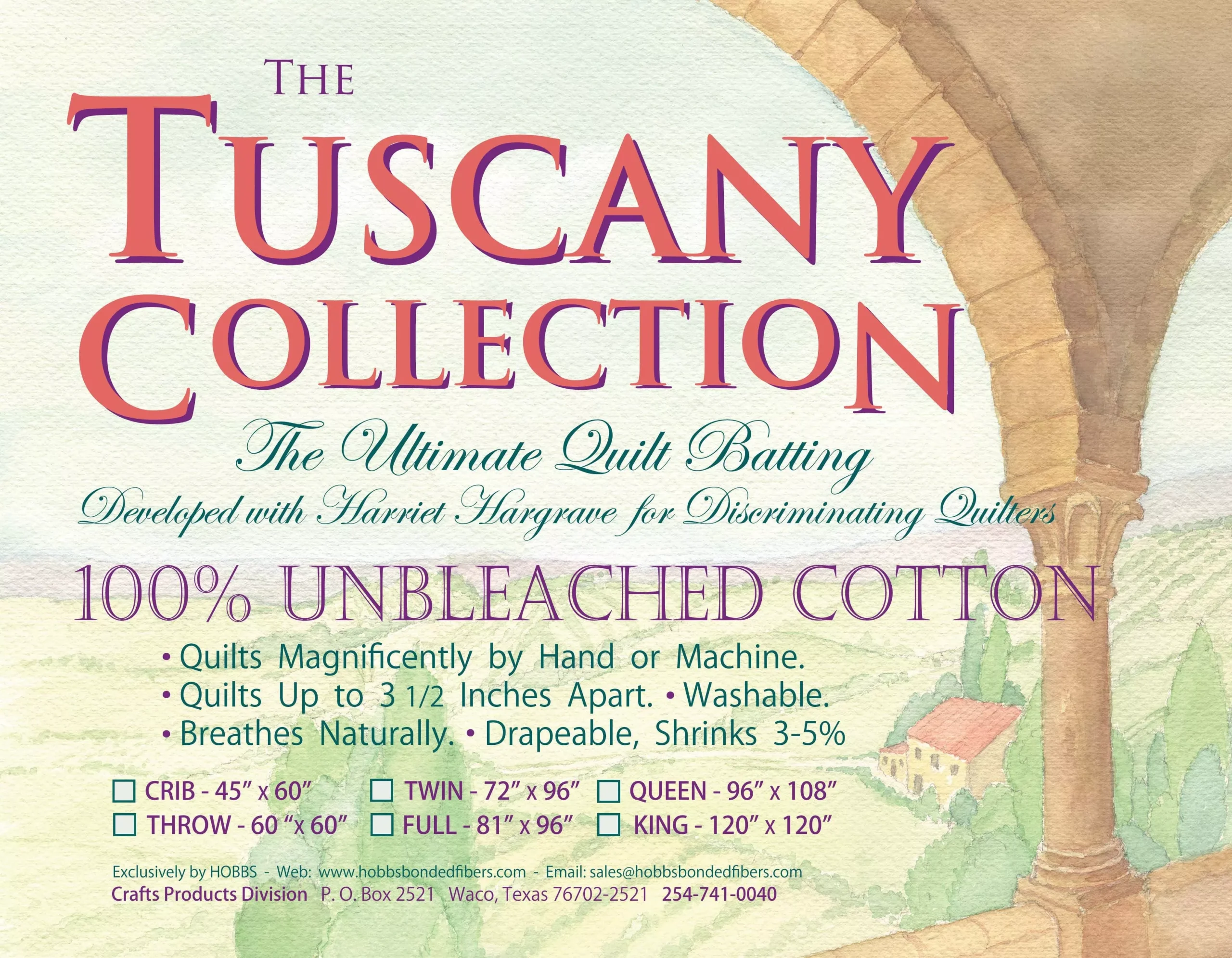 Batting Tuscany Unbleached Cotton 60in x 60in Throw