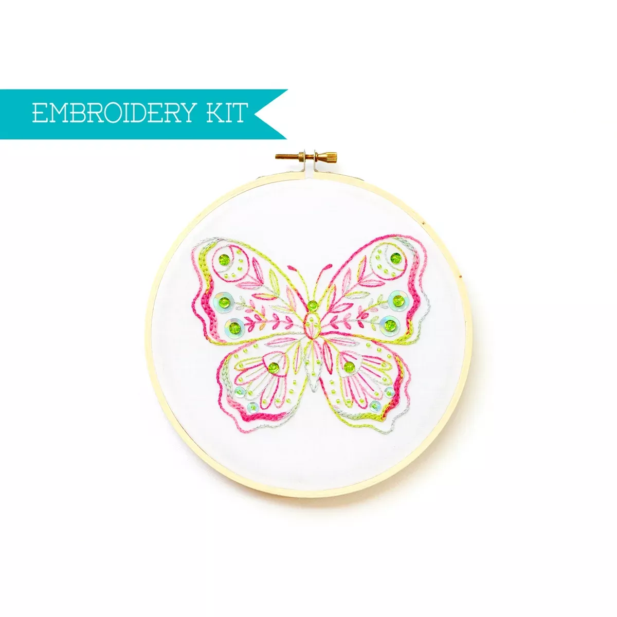Beautiful Butterfly 6-inch WHITE Embroidery Supply Kit