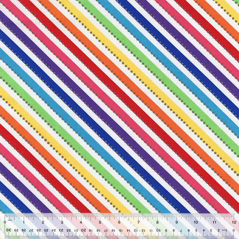 BeColourful Jacqueline de Jonge BC77Q-14 White Rainbow Magic Bias Stripe Cotton