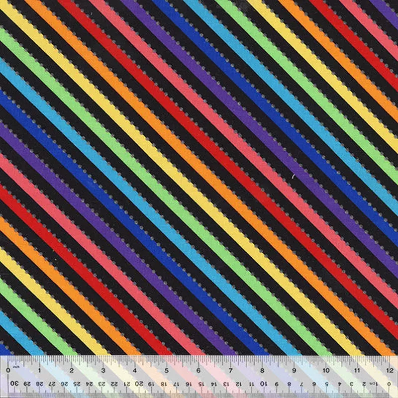 BeColourful Jacqueline de Jonge BC77Q-2 Black Rainbow Magic Bias Stripe Cotton