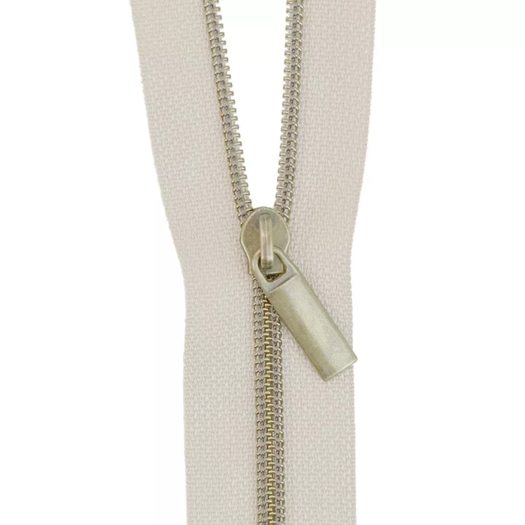 Beige #3 Nylon Antique Coil Zippers: 3 Yards with 9 Pulls