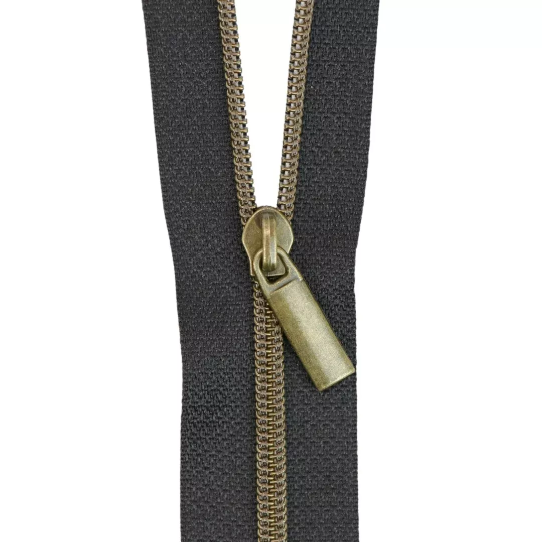 Black #3 Nylon Antique Coil Zippers: 3 Yards with 9 Pulls