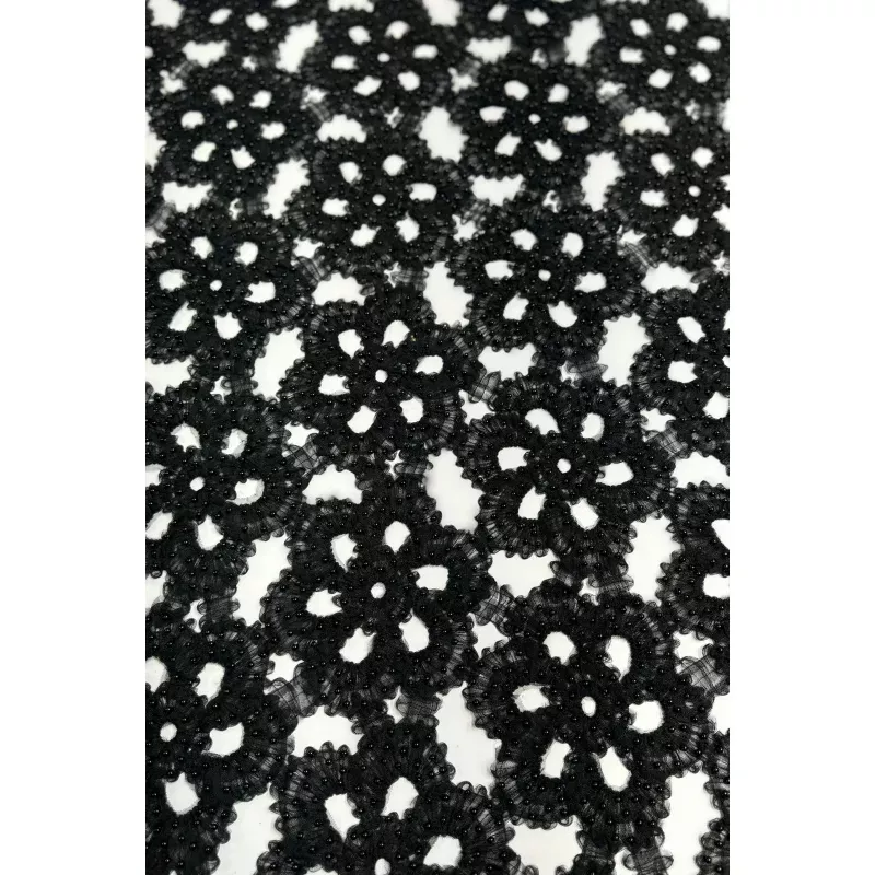 Black Beaded Floral Cut on Tulle