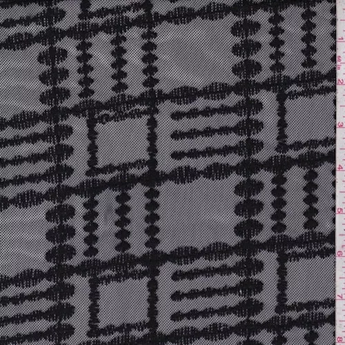Black Embroidered Deco Check Mesh Fabric