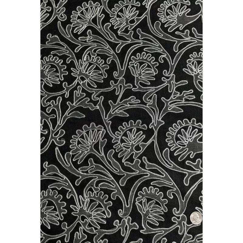 Black Embroidered Silk Linen MEMT-033