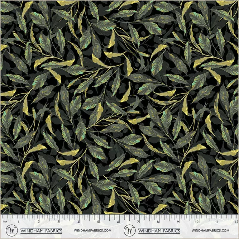 Black Greenery Midnight Blooms Cotton 44"/45" Fabric Per Yard
