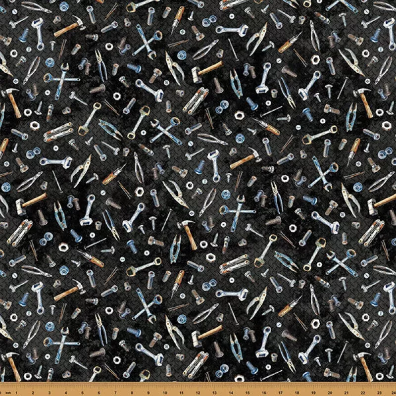 Black Tools Hammer Down 43"/44" Fabric Per Yard