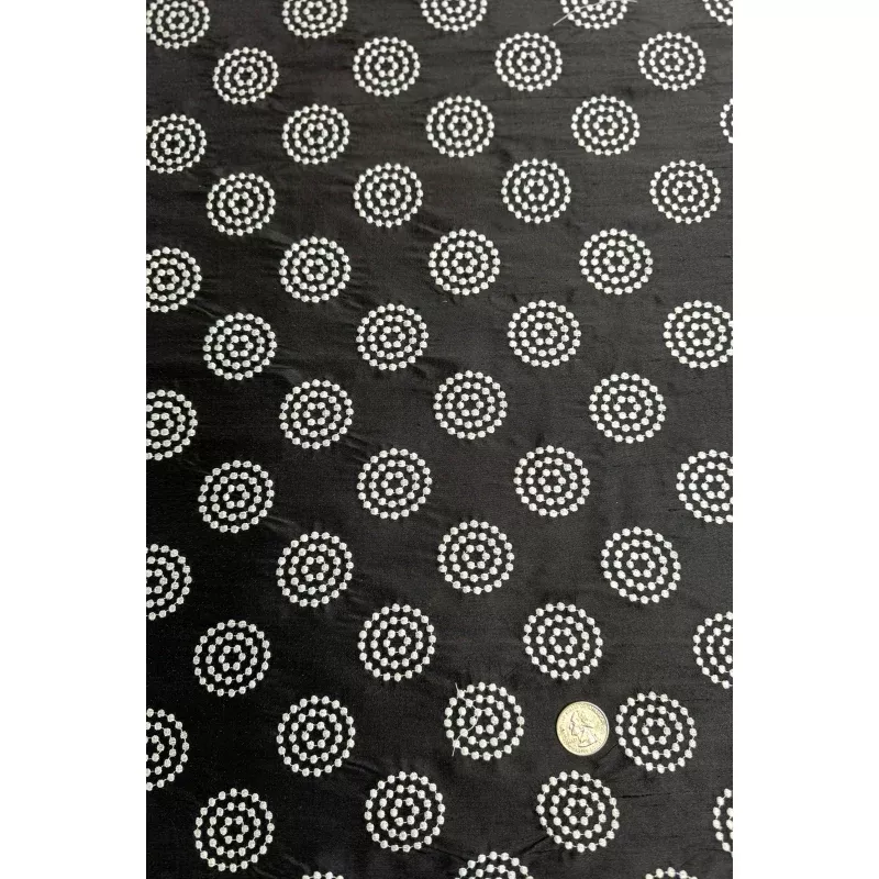 Black/White Embroidered Dupioni Silk MED-468/11
