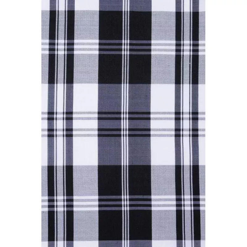 Black White Tartan 155 Plaid Silk Shantung