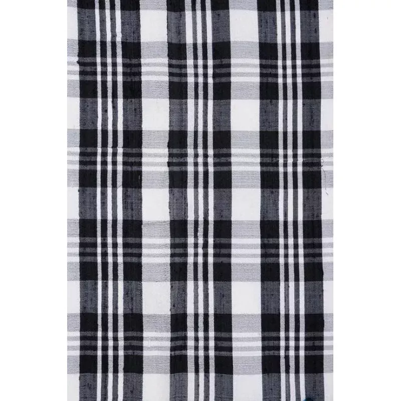 Black White Tartan 86 Plaid Silk Shantung