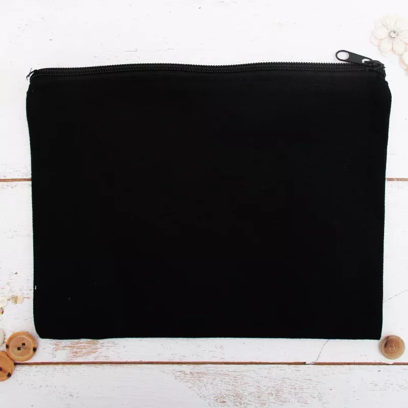 Blank Large CanvasPouch With Zipper – Black- For Pencils, Makeup, Crafts and More