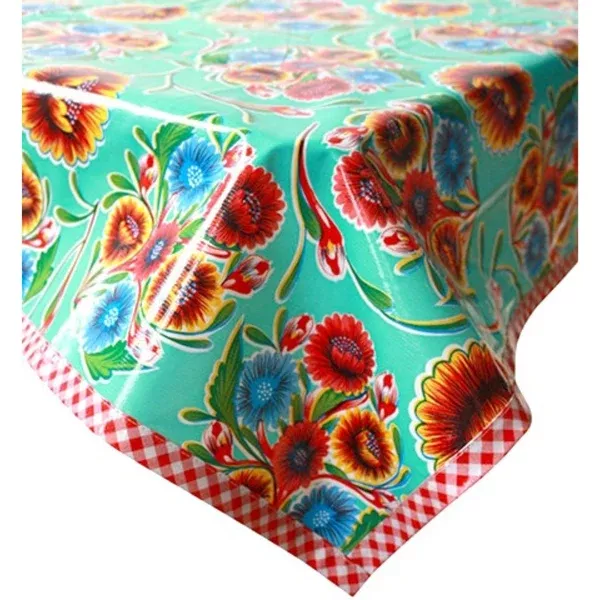 Bloom Aqua Oilcloth Tablecloths