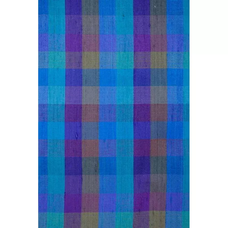 Blue Check 143 Plaid Silk Shantung