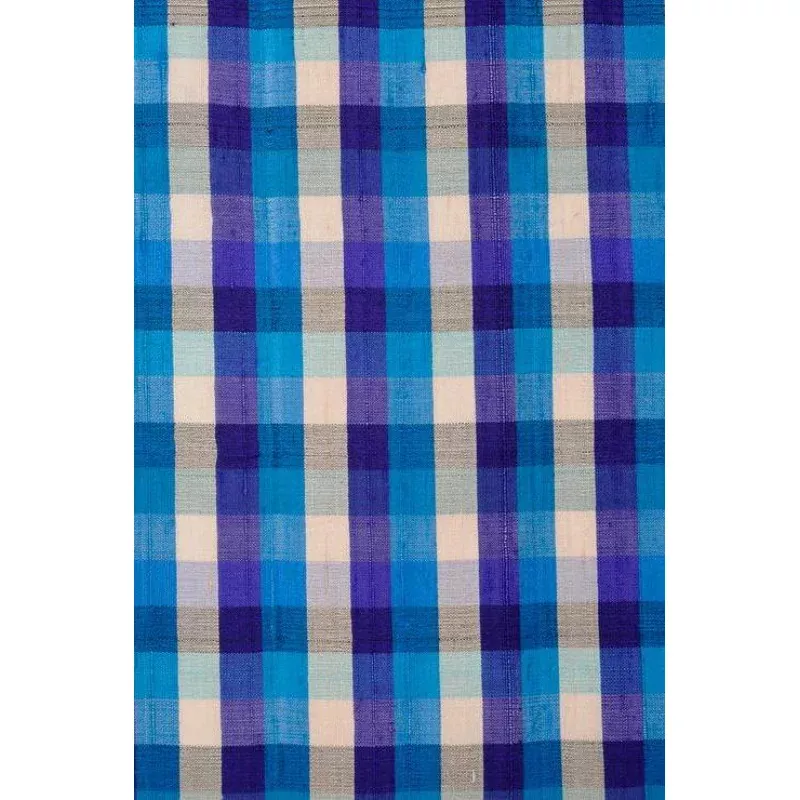 Blue Check 84 Plaid Silk Shantung