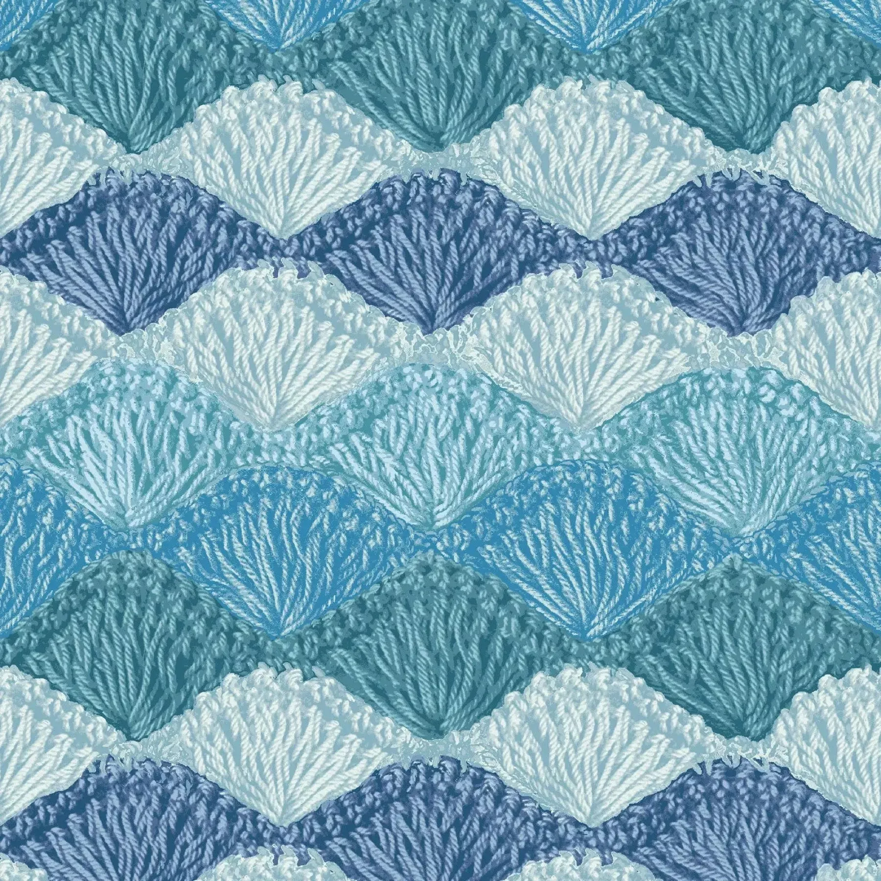 Blue Crochet Clam Shell Stitch Cotton Wideback Fabric Per Yard